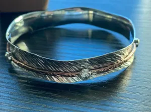 Cubic Zirconia Spinner (Fidget) Bangle Large ~ 925 SS ~ Brass 5 gems