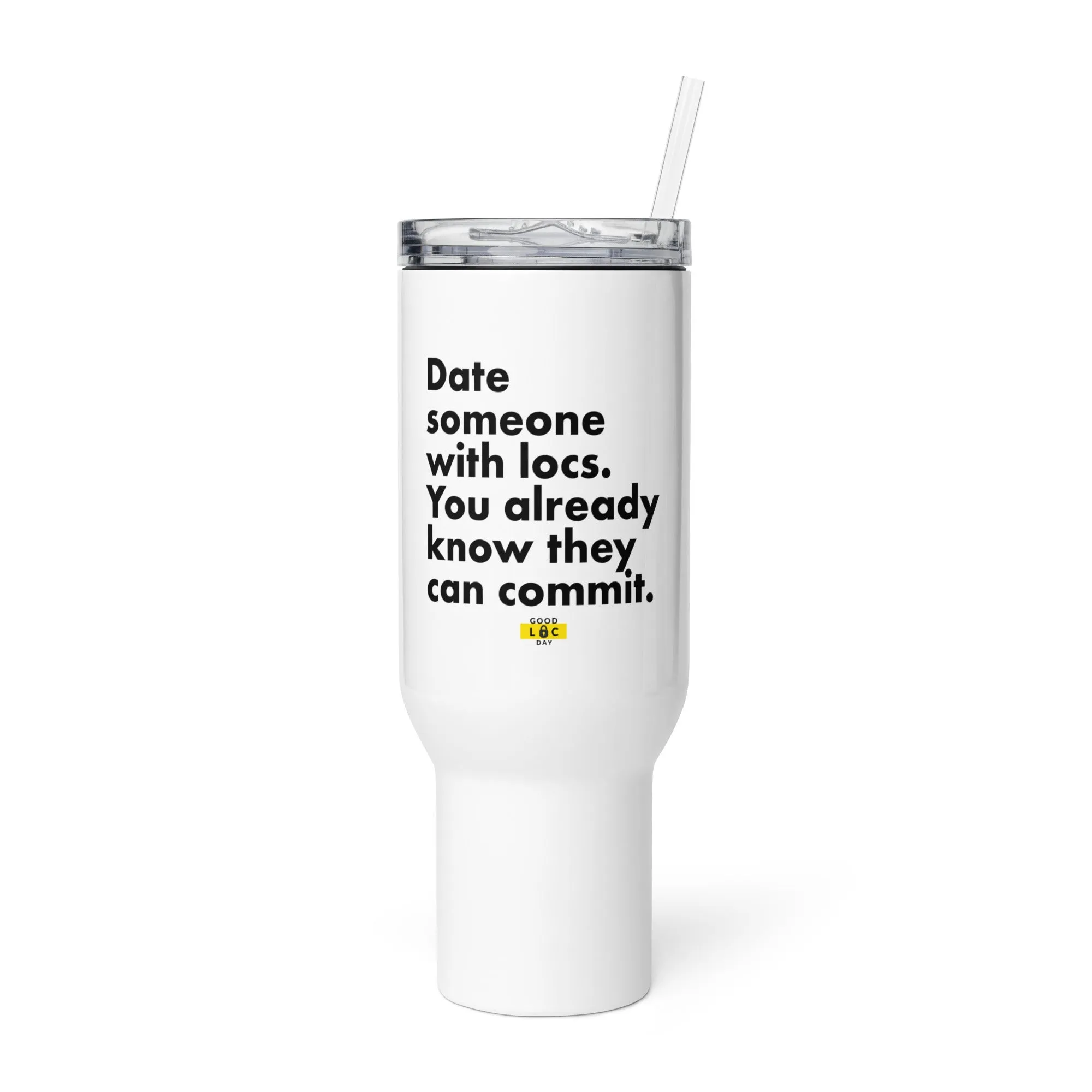 Date someone with locs Travel mug