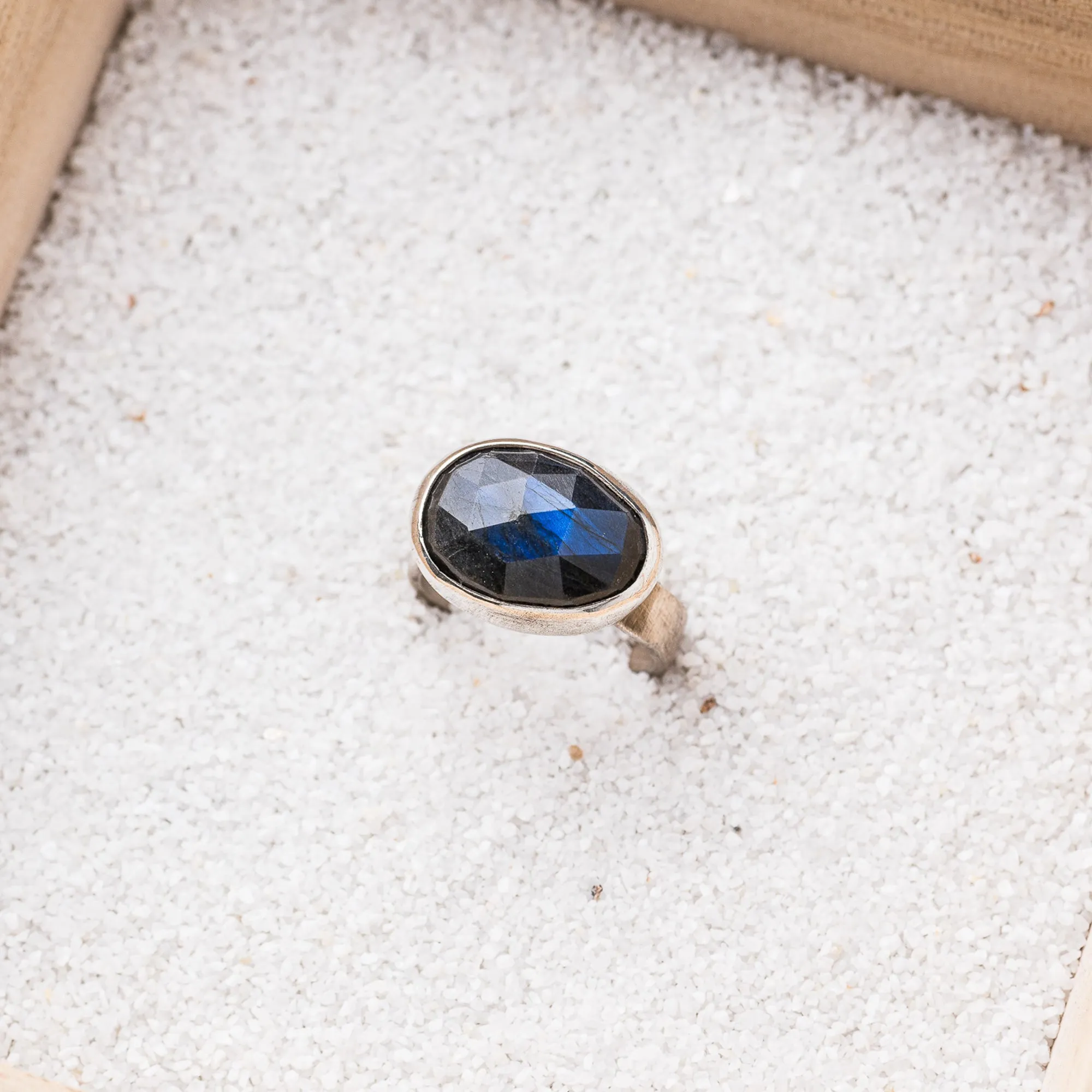 Deep Blue Labradorite East-West Ring