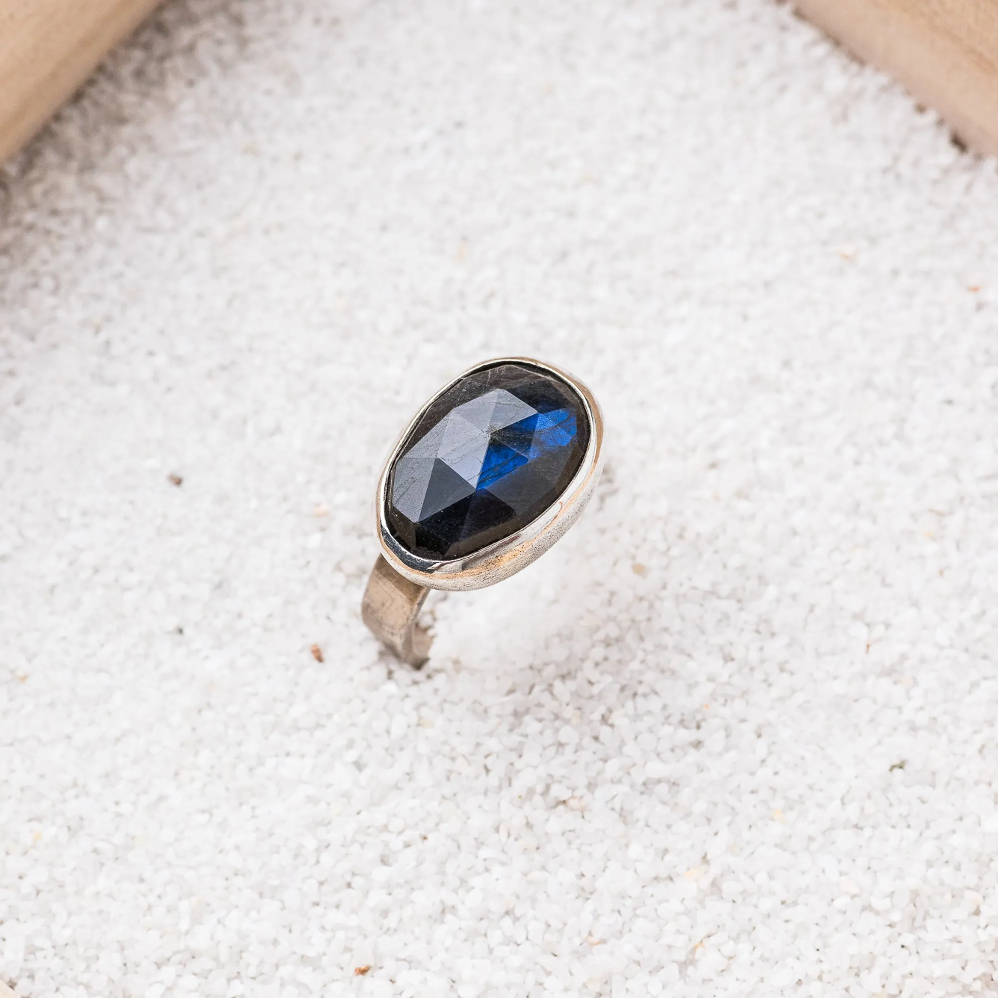 Deep Blue Labradorite East-West Ring