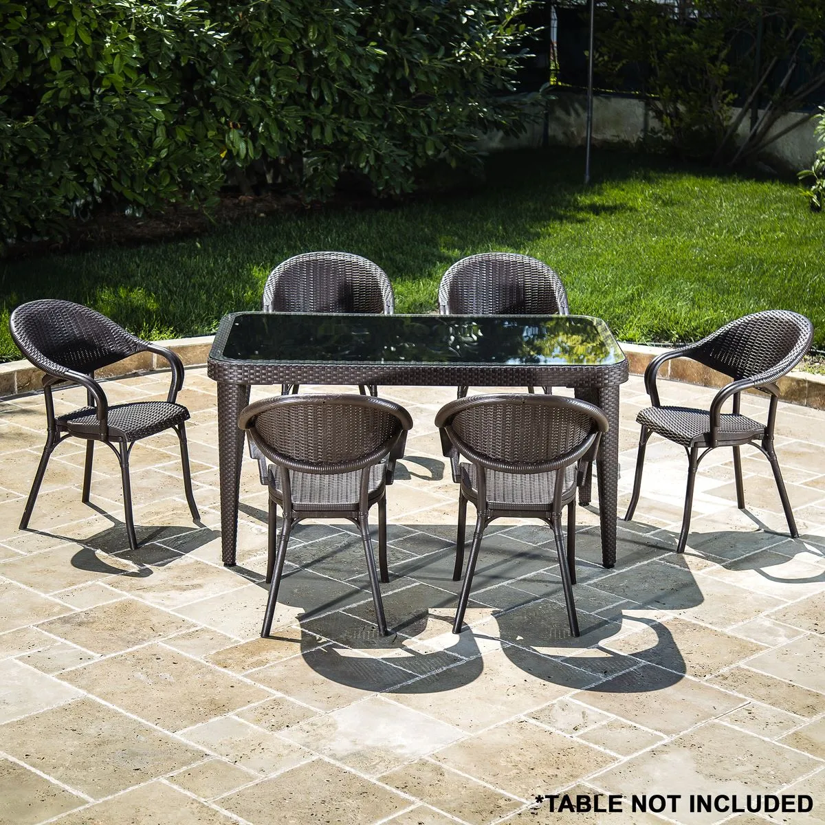 Dellonda Armchair Weather Resistant PP Body Stackable x 6, Dark Wood