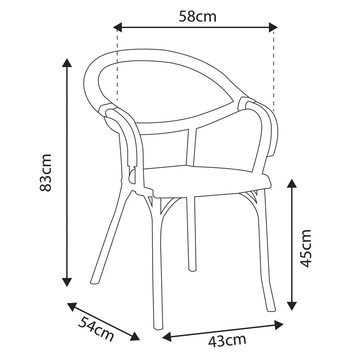 Dellonda Armchair Weather Resistant PP Body Stackable x 6, Dark Wood
