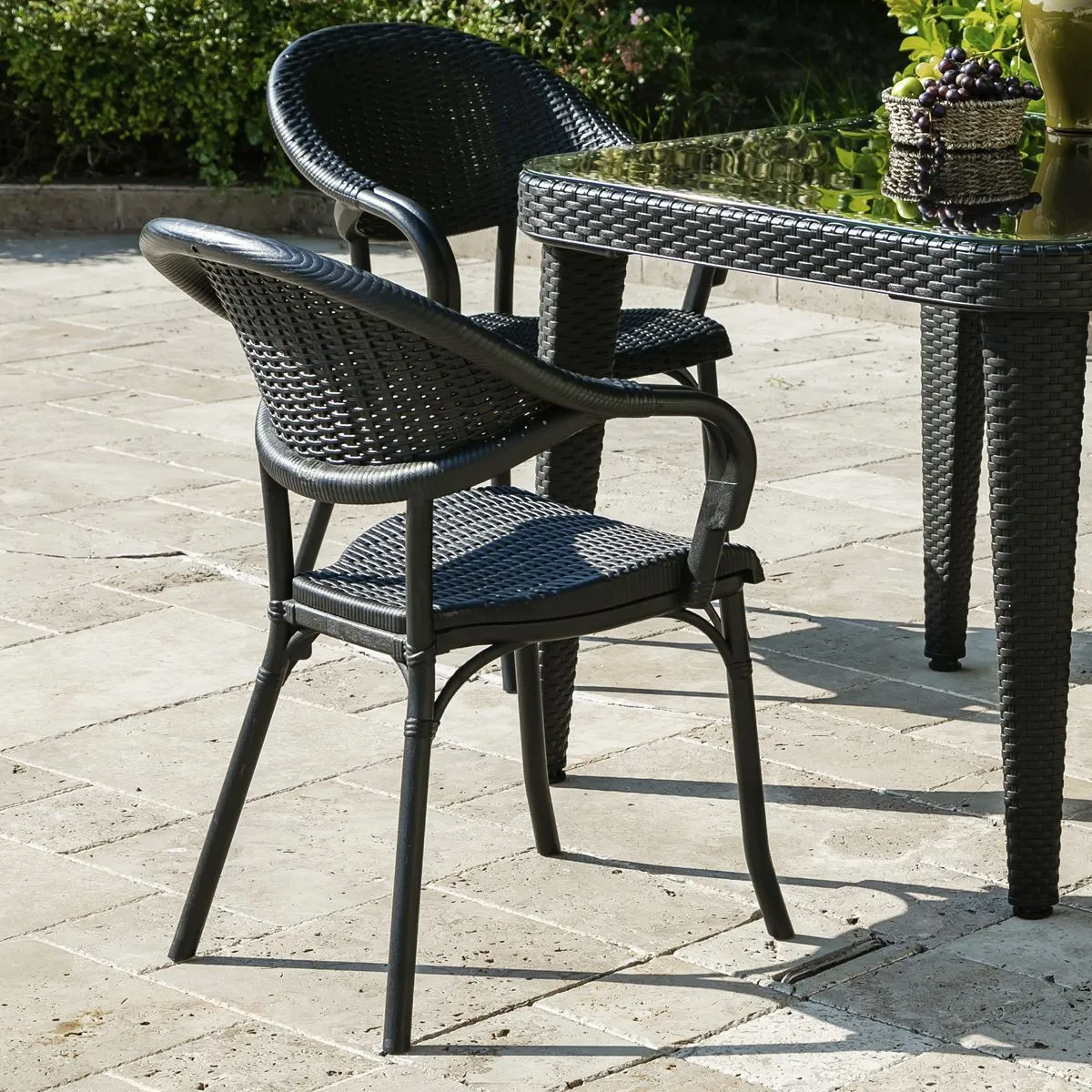 Dellonda Armchair Weather Resistant PP Body Stackable x 6, Dark Wood