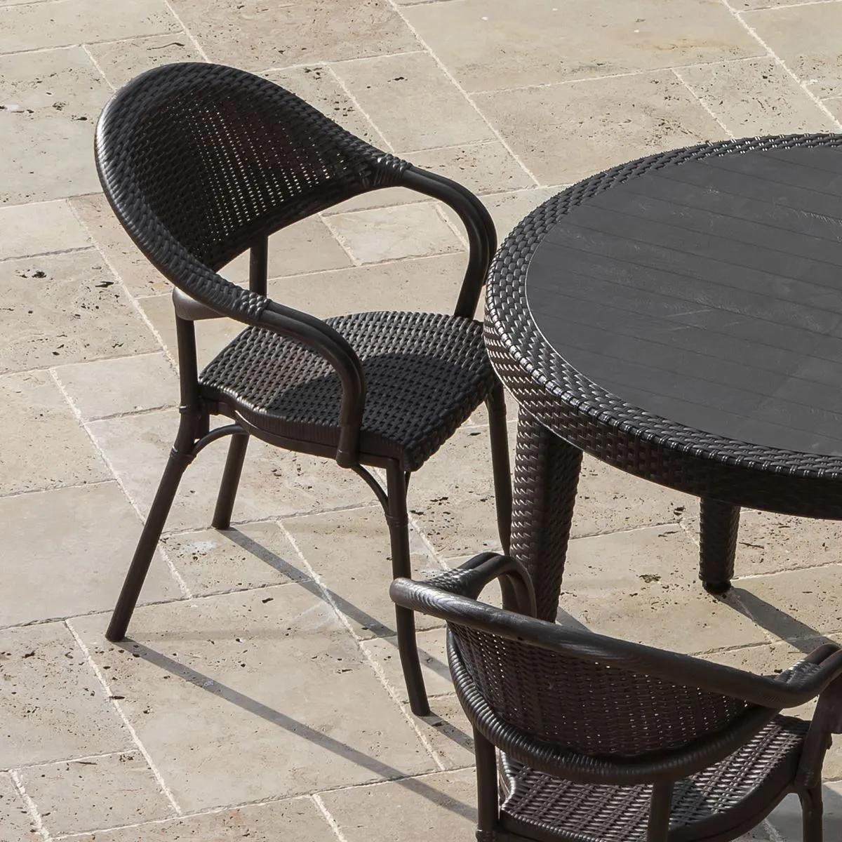 Dellonda Armchair Weather Resistant PP Body Stackable x 6, Dark Wood