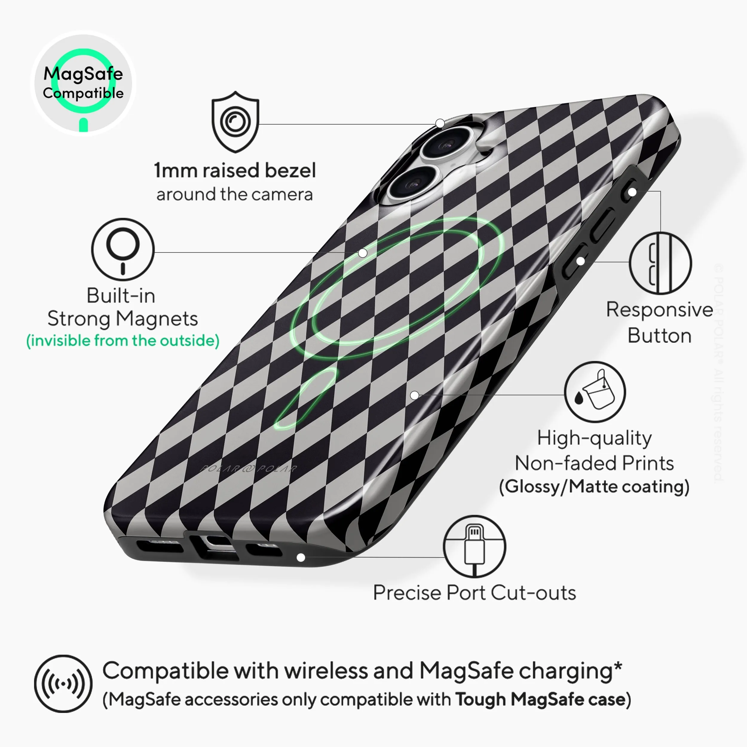 Diamond Black Checker - iPhone 16 Case