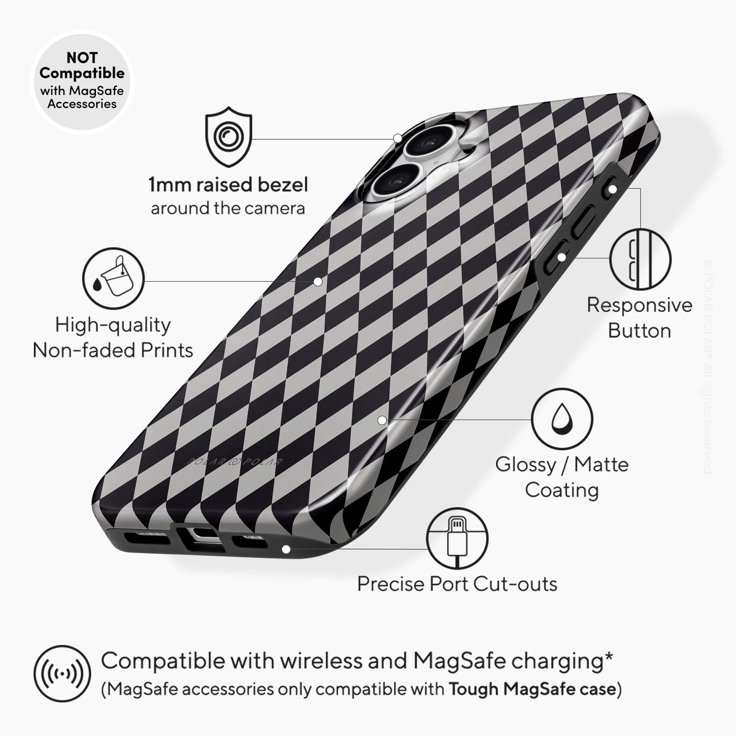 Diamond Black Checker - iPhone 16 Case