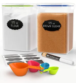 EXTRA LARGE Tall Food Storage Containers 175oz, For Flour, Sugar, Baking Supplies - Airtight Kitchen & Pantry Bulk Food Storage, BPA-Free - 2 PC Set - Measuring Scoops, Pen & 8 Labels - Chef’s Path