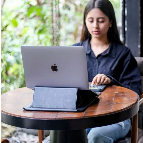 Fitizen Riser (Sleeve) Black Vegan Leather Laptop Stand,Ergonomic Laptop Stands Compatible with laptops of 10"-15"