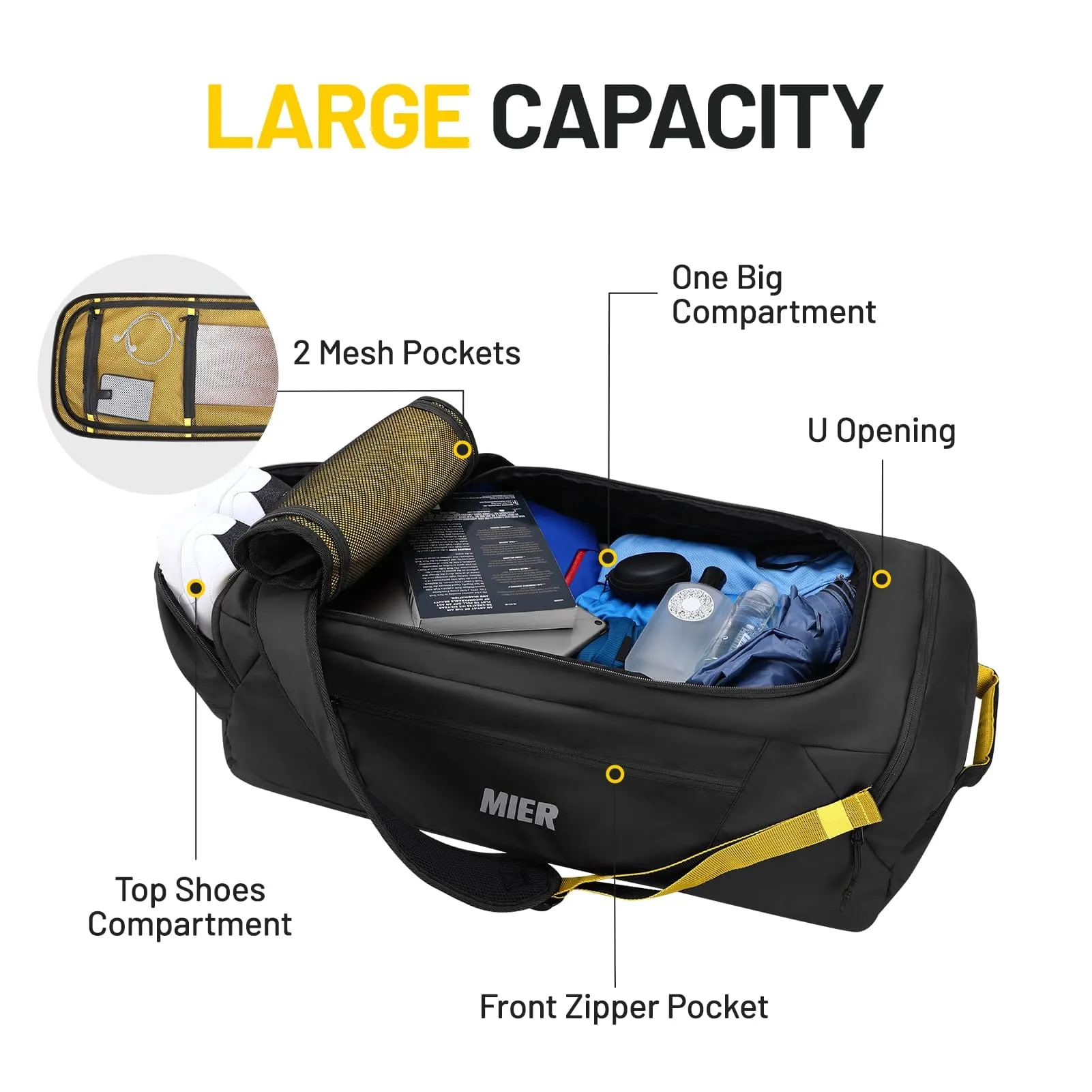 Foldable Travel Duffle Backpack with Compartment, Capacity 60L
