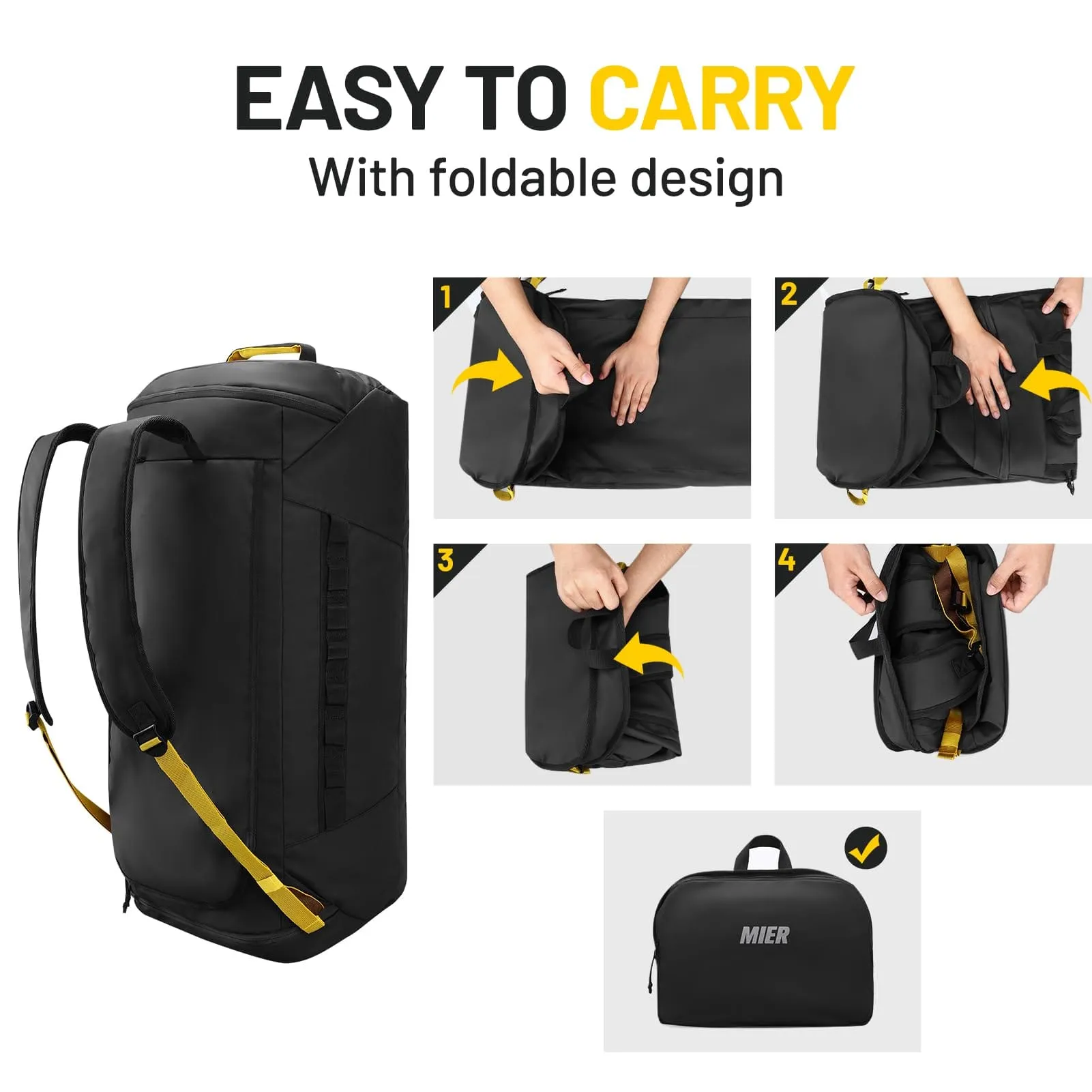 Foldable Travel Duffle Backpack with Compartment, Capacity 60L