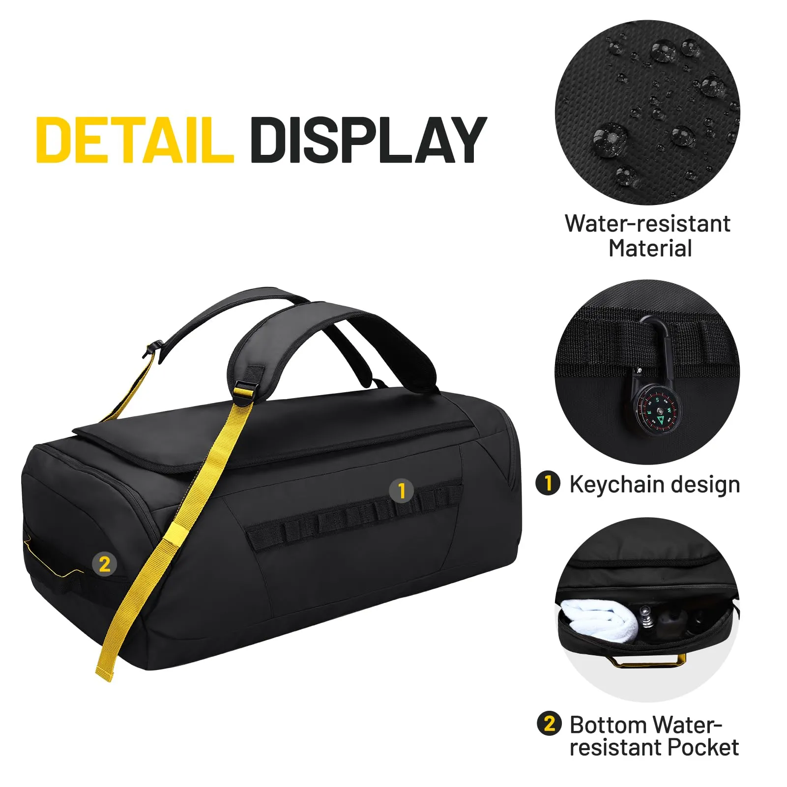 Foldable Travel Duffle Backpack with Compartment, Capacity 60L