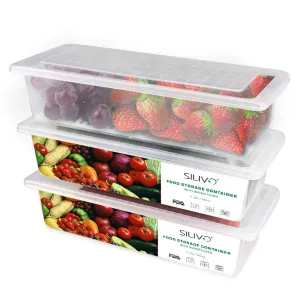Food Storage Containers, 3 x 1.5L Fridge Organizer Case with Removable Drain Plate, Tray to Keep Fruits, Vegetables, Meat, Fish etc. Out of The Drippings