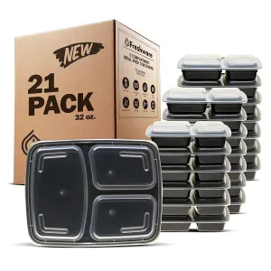 Freshware Meal Prep Containers [21 Pack] 3 Compartment with Lids, Food Storage Containers, Bento Box | BPA Free | Stackable | Microwave/Dishwasher/Freezer Safe, Portion Control, 21 Day Fix (32 oz)