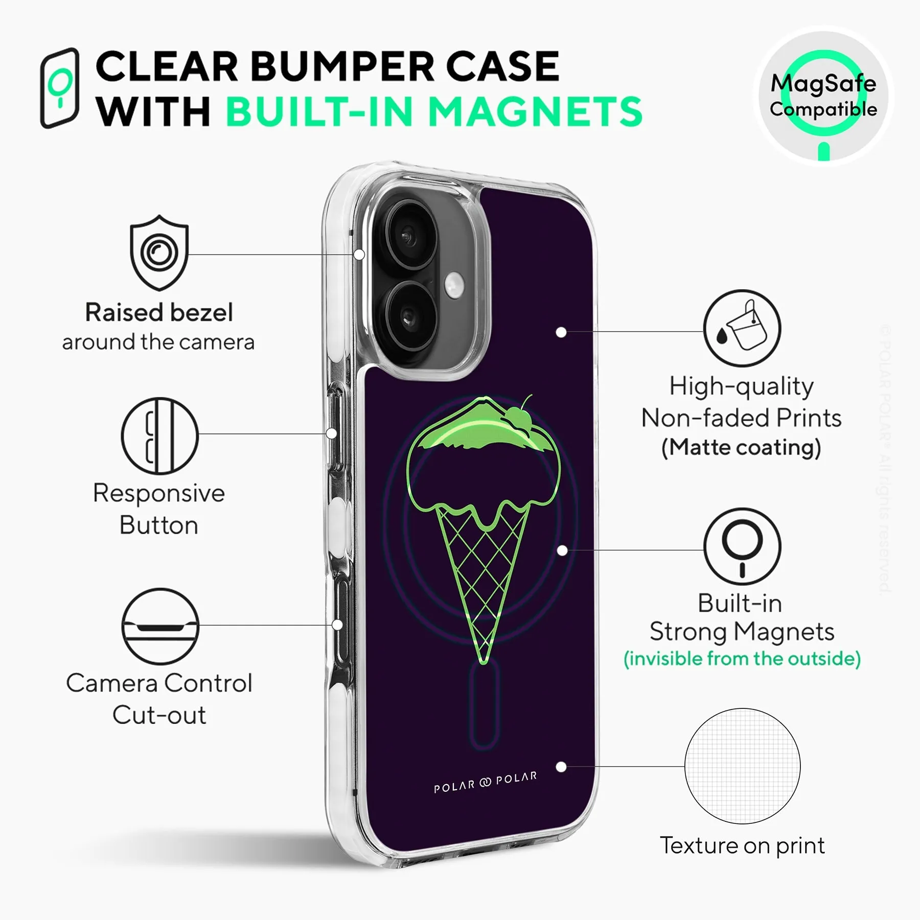 Fujisan Black Ice Cream - iPhone 16 Clear Bumper MagSafe Case