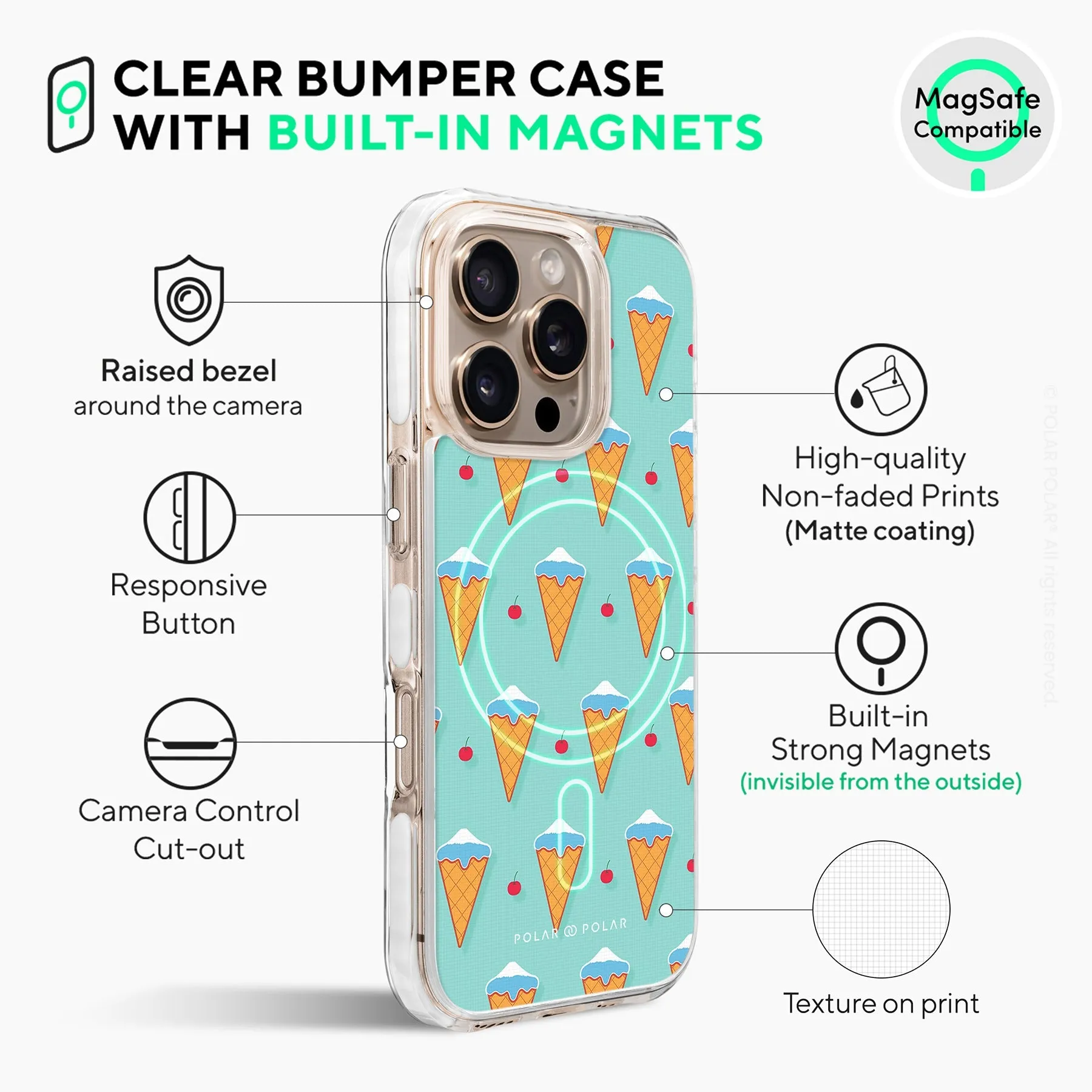 Fujisan Lake Blue Ice Cream - iPhone 16 Pro Max Clear Bumper MagSafe Case