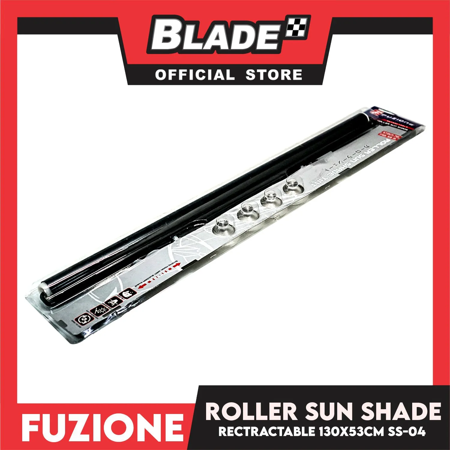 Fuzion Retractable Roller Sun Shade Tint 130x53cm (Black) FSS-53-M SS-04