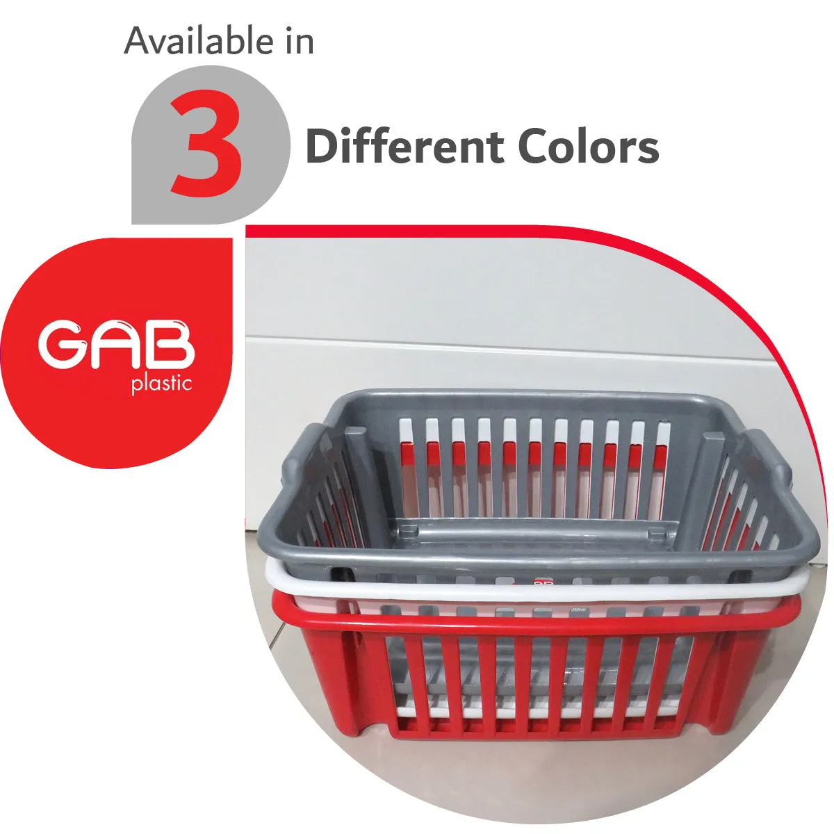 Gab Plastic Set of 3 Stackable Baskets, 39cm - Red