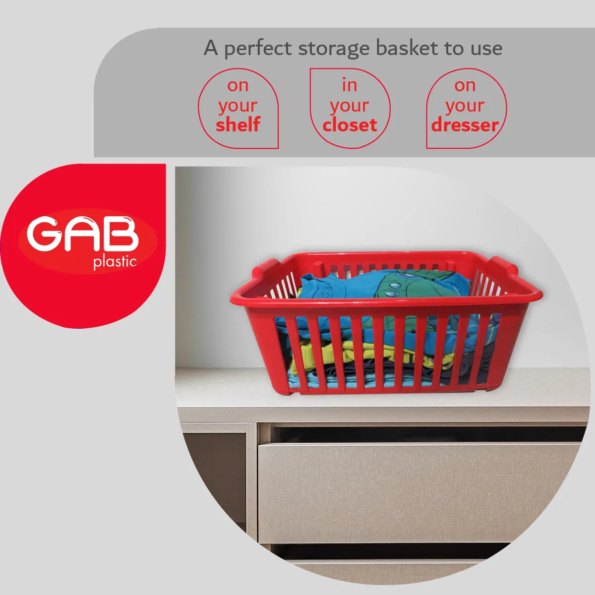 Gab Plastic Set of 3 Stackable Baskets, 39cm - Red
