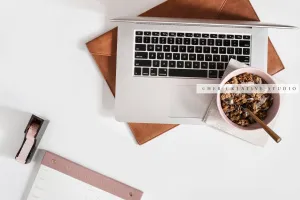 Granola, Agenda & Laptop. Digital Image.