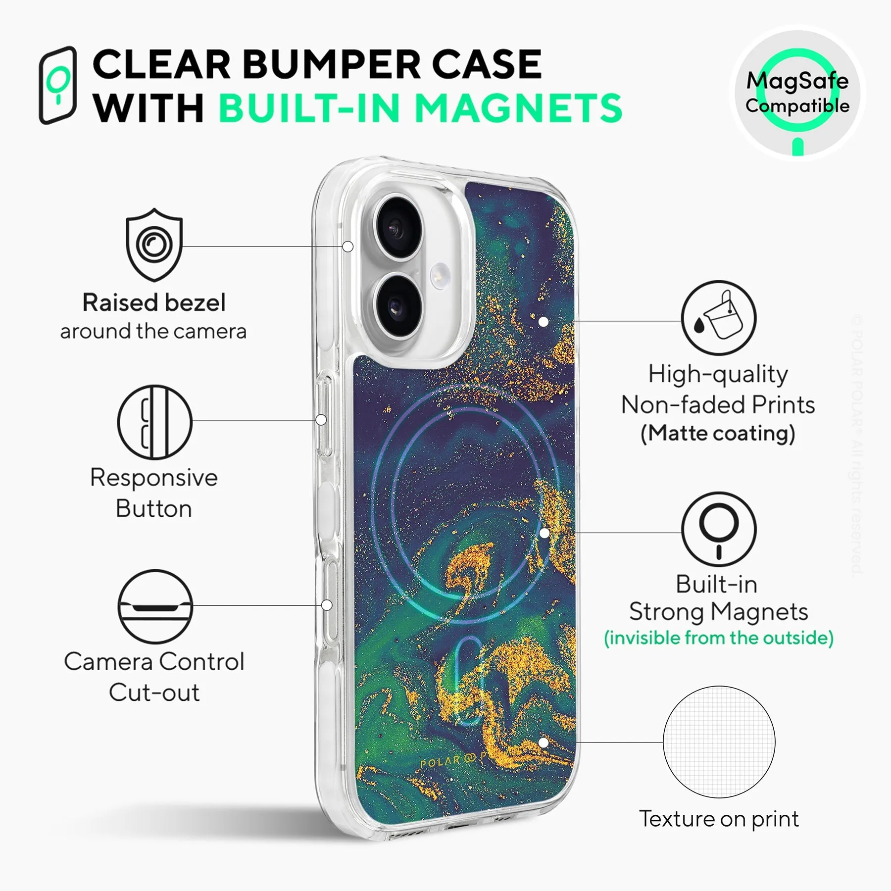 Green Night Quicksand - iPhone 16 Plus Clear Bumper MagSafe Case