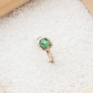 Green Tourmaline East-West Rectangle Ring with 14k Gold Bead Frame