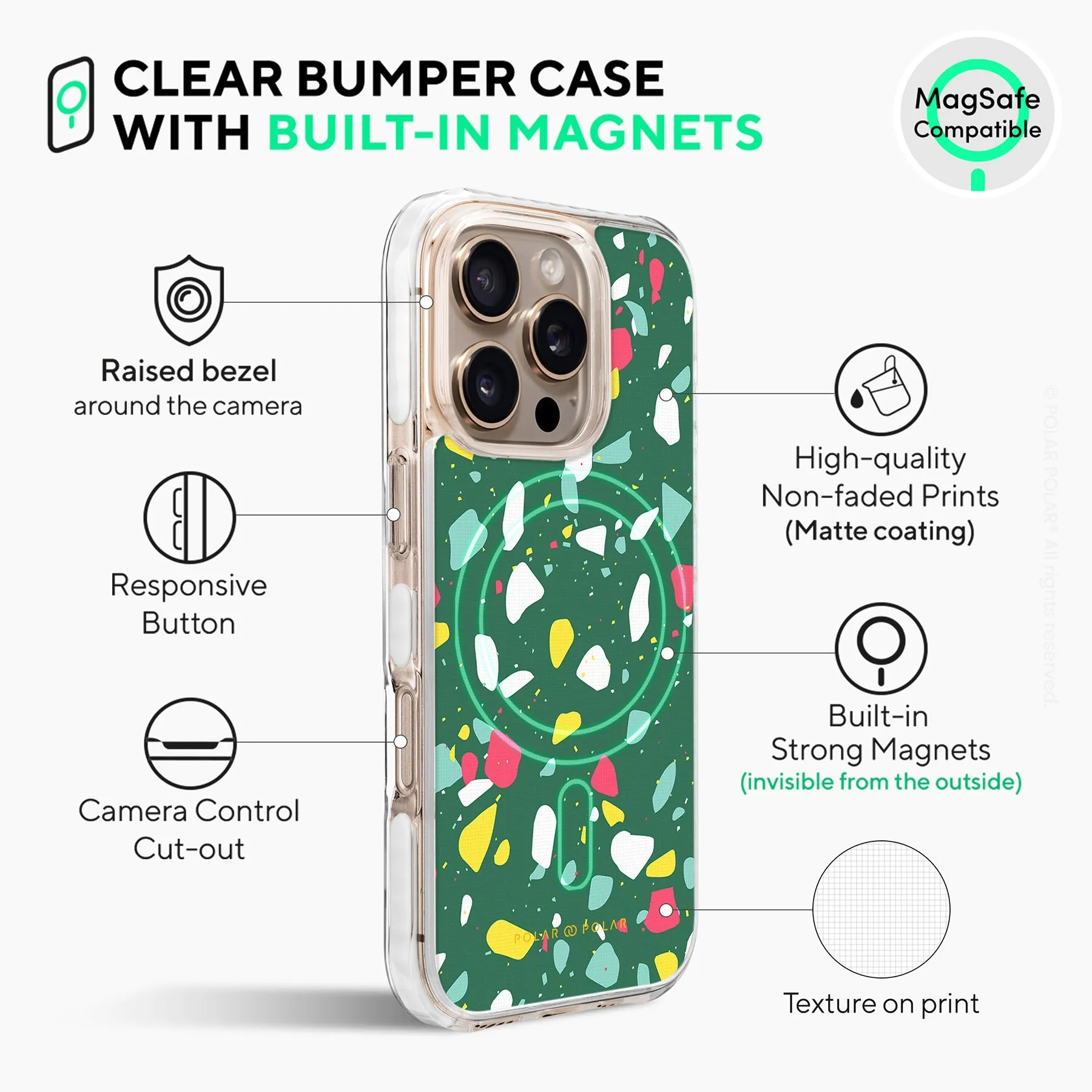 Greenfield Terrazzo - iPhone 16 Pro Clear Bumper MagSafe Case
