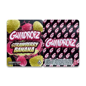 Gumdropz Strawberry Banana Mylar Bag 3.5 Grams with Labels and Stickers