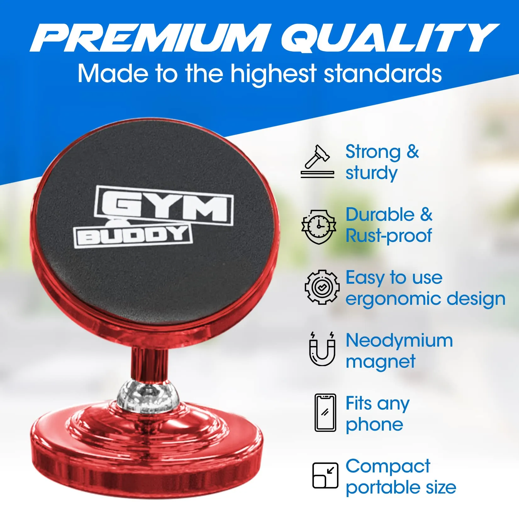 Gym Buddy Magnetic Phone Mount - Easy to Use Magnetic Phone Holder - Magnetic Mount with Magnetic Phone Grip - Gym Magnetic Phone Holder with Double Sided Magnet for All Types of Phone - Pink