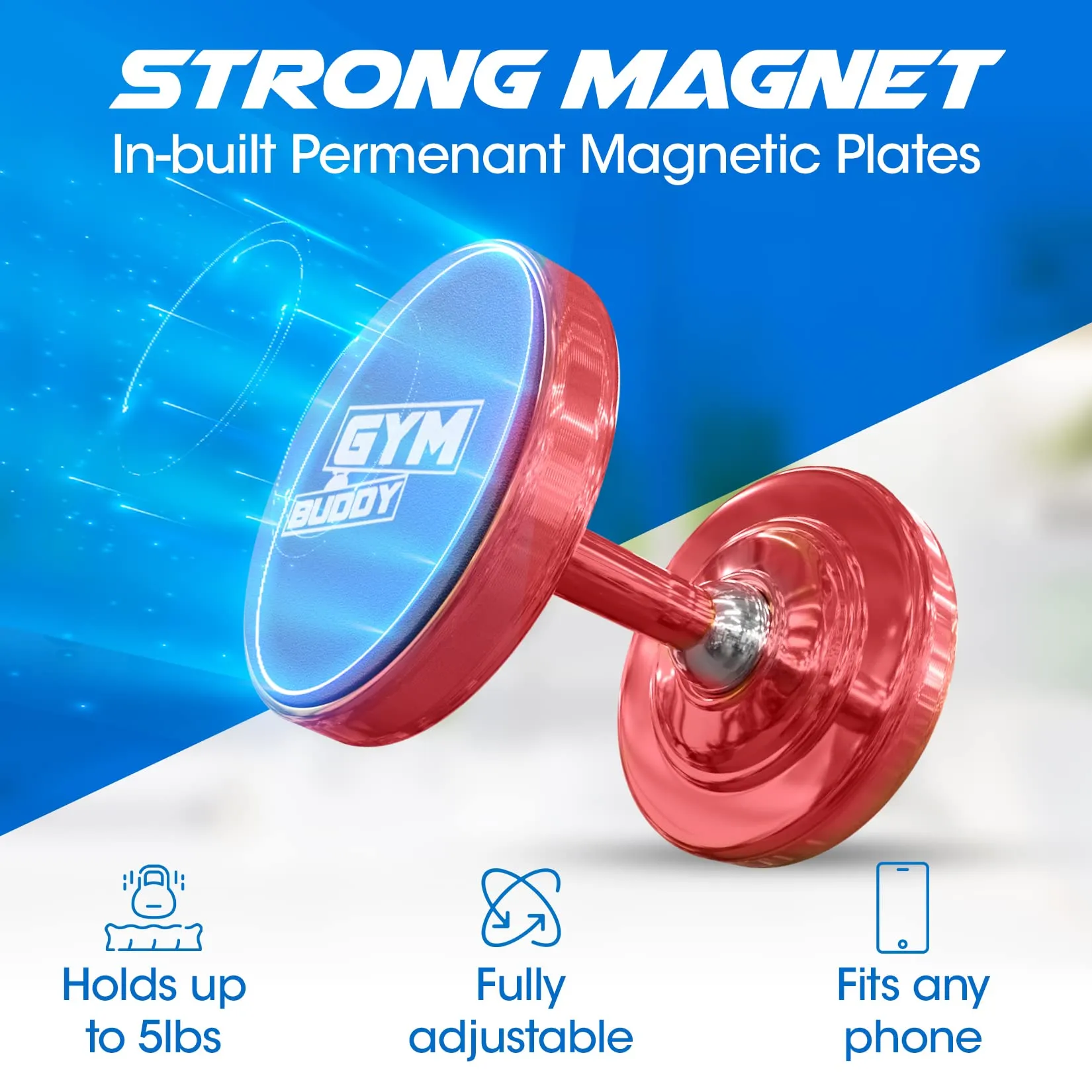 Gym Buddy Magnetic Phone Mount - Easy to Use Magnetic Phone Holder - Magnetic Mount with Magnetic Phone Grip - Gym Magnetic Phone Holder with Double Sided Magnet for All Types of Phone - Pink