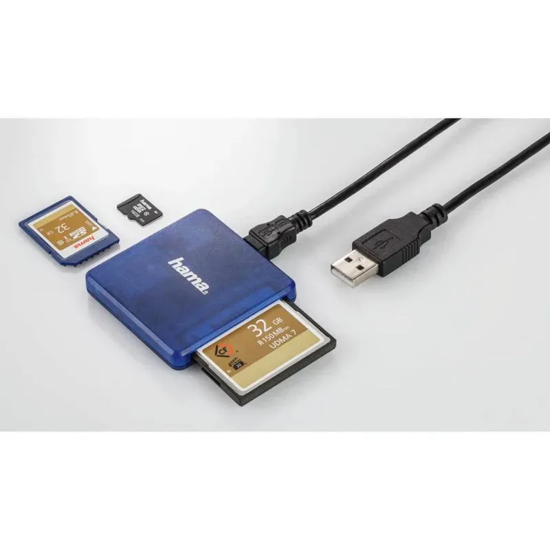 Hama USB 2.0 Multi Card Reader, SD/microSD/CF, blue Card Reader