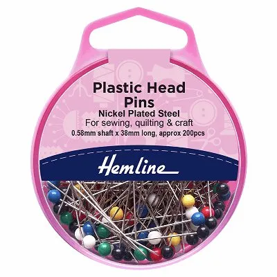 Hemline Sewing Pins - Nickel Plastic Head - 38mm Long (200 pack)
