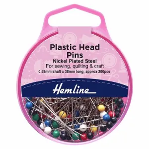 Hemline Sewing Pins - Nickel Plastic Head - 38mm Long (200 pack)