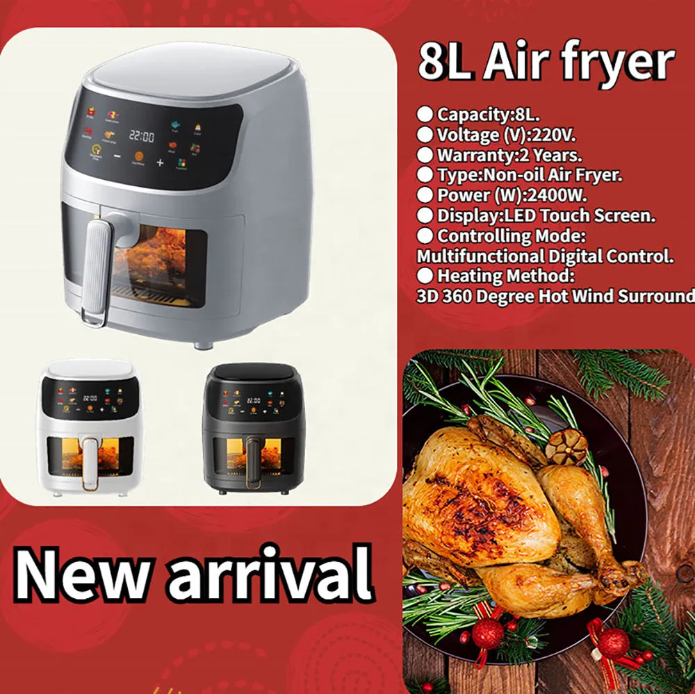 HomeTech Large Capacity Visible Air Fryer 8L