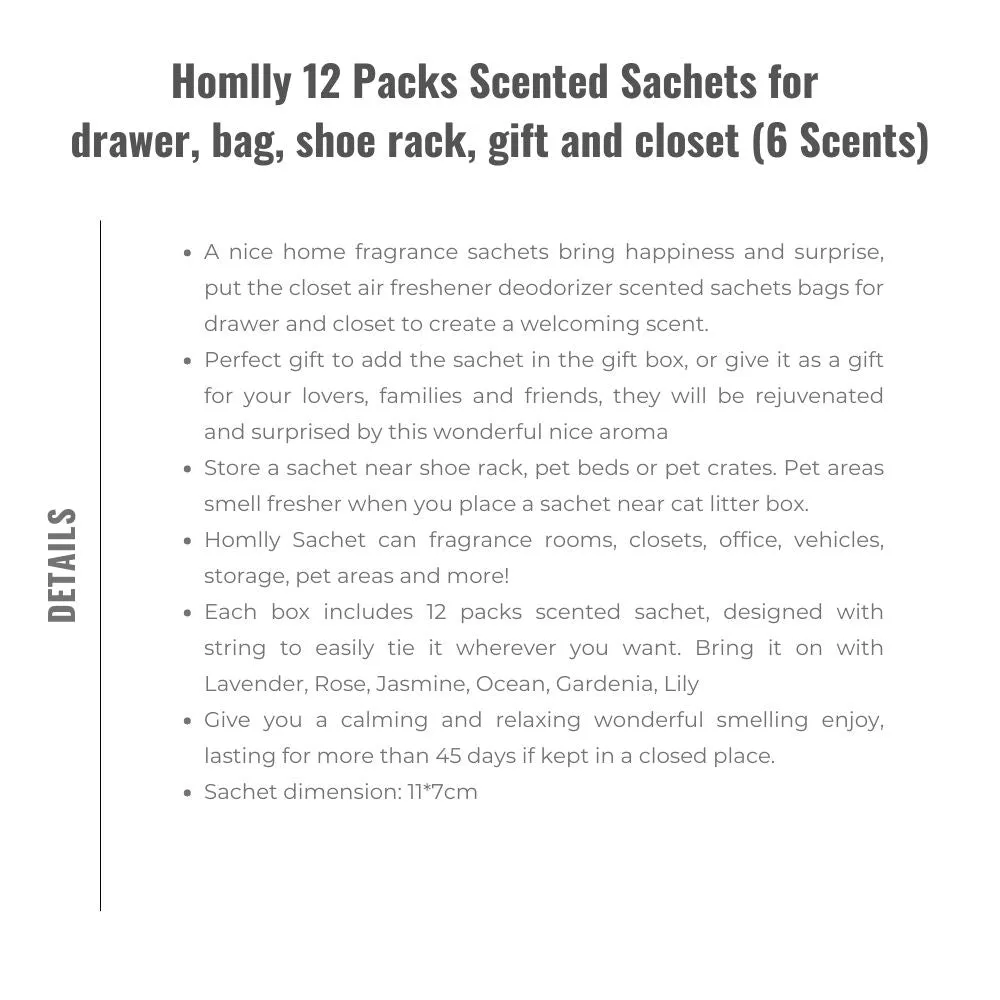 Homlly 12 Packs Scented Sachets for Drawer, bag, shoe rack, gift and Closet (6 Scents)