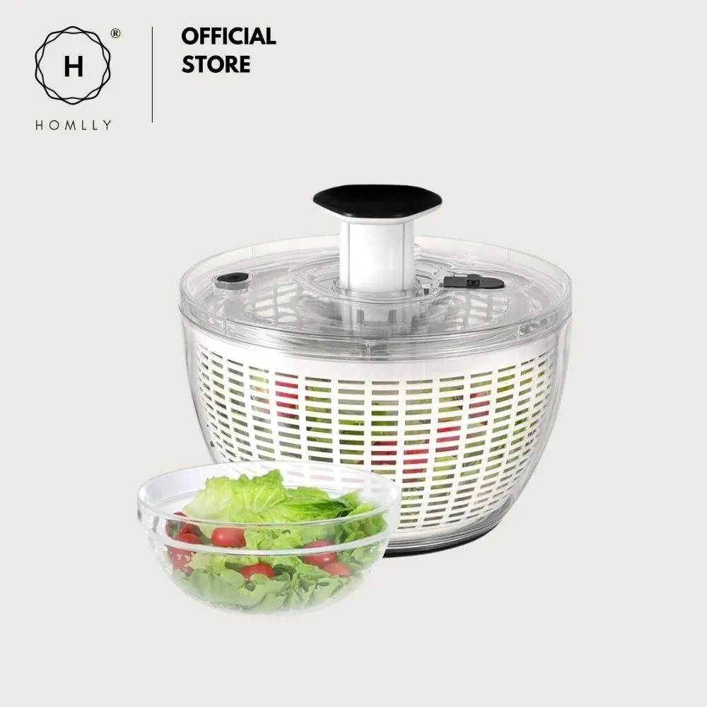 Homlly Press Pump 3 in 1 Multi-Use Vegetable Fruit Salad Spinner Dryer Serve Bowl
