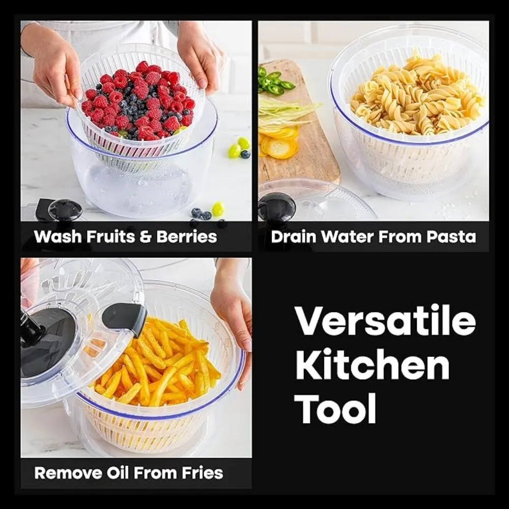 Homlly Press Pump 3 in 1 Multi-Use Vegetable Fruit Salad Spinner Dryer Serve Bowl