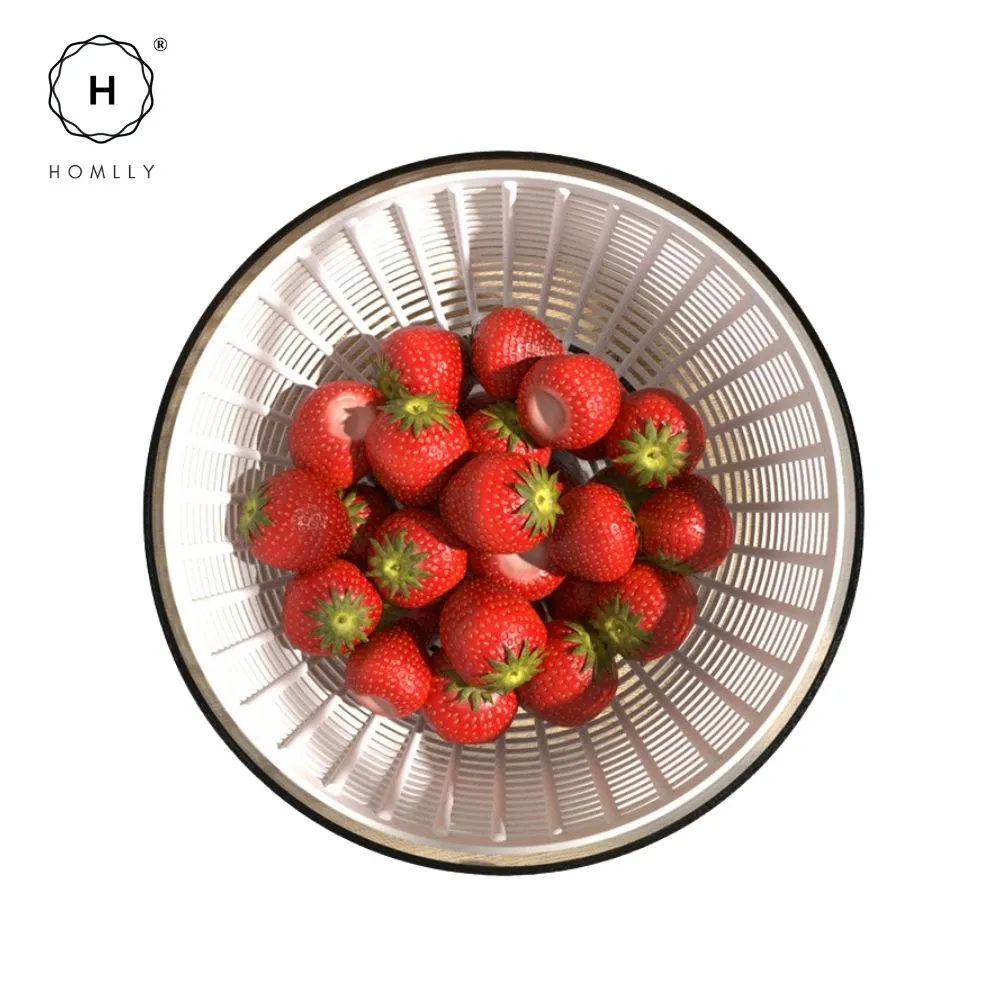 Homlly Press Pump 3 in 1 Multi-Use Vegetable Fruit Salad Spinner Dryer Serve Bowl