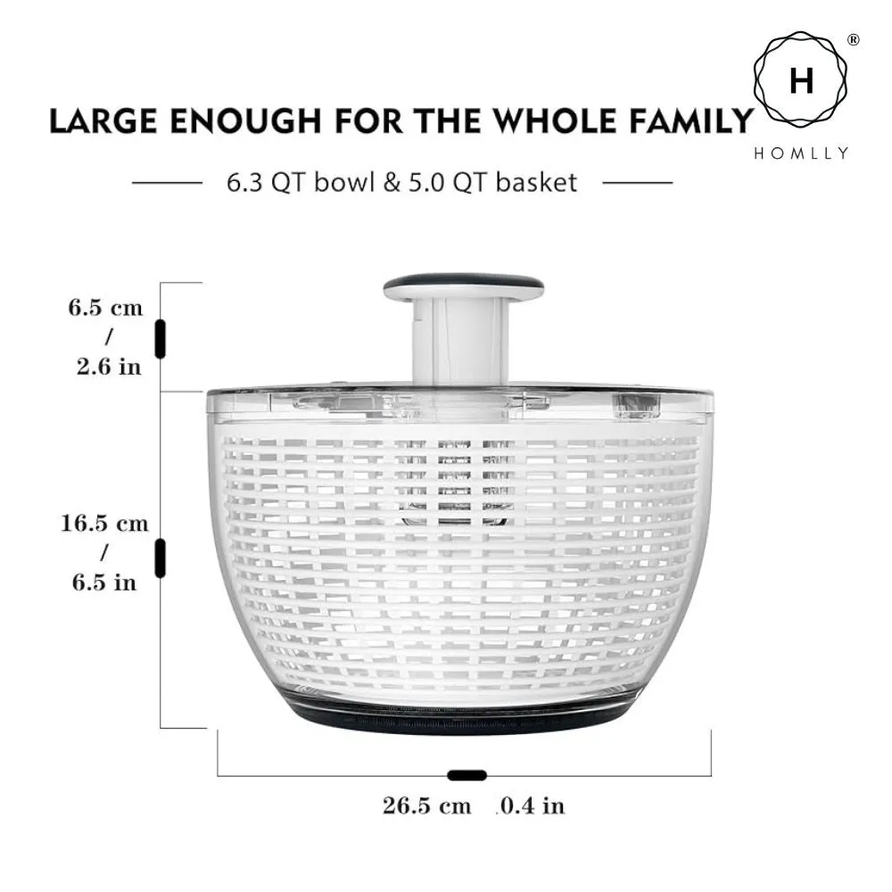 Homlly Press Pump 3 in 1 Multi-Use Vegetable Fruit Salad Spinner Dryer Serve Bowl