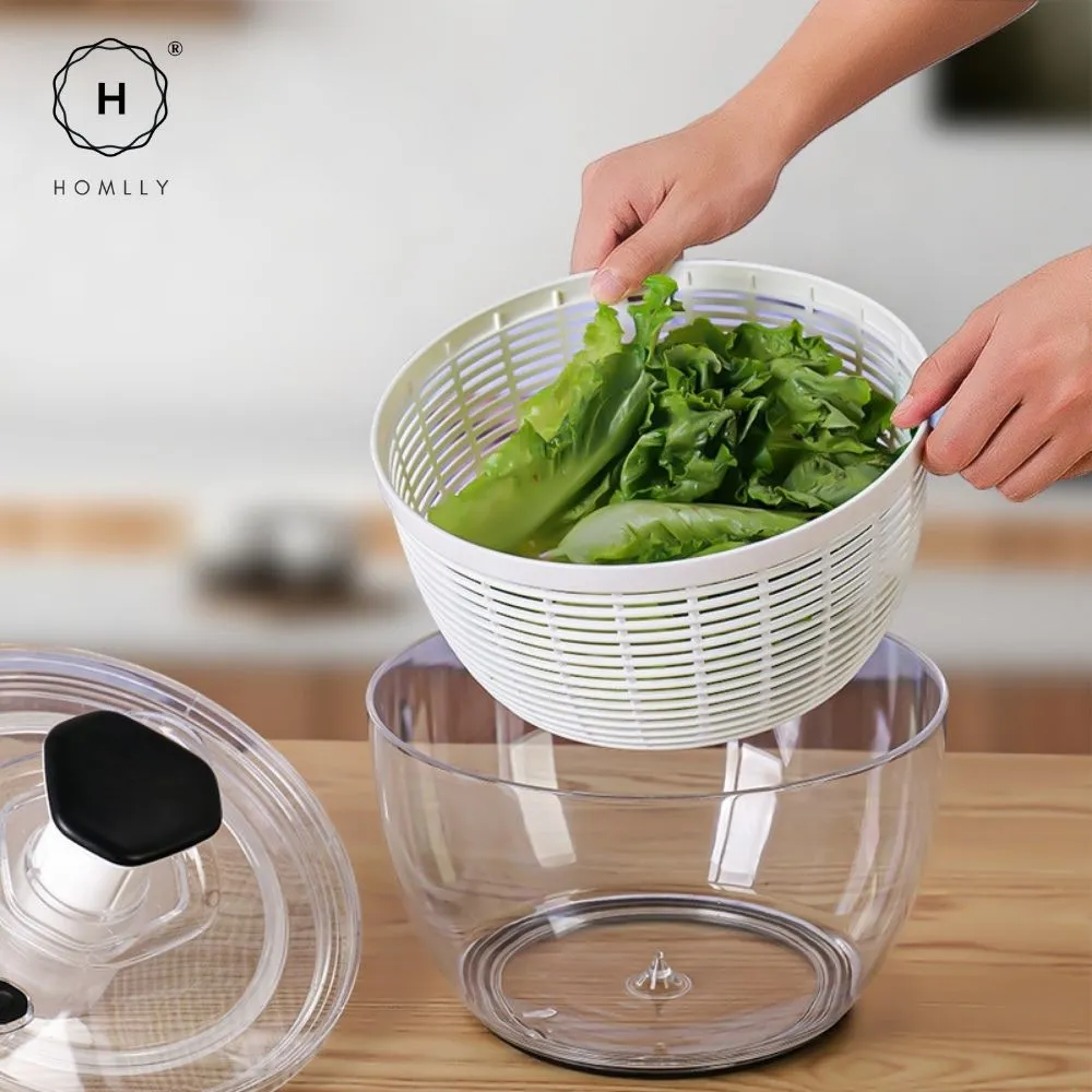 Homlly Press Pump 3 in 1 Multi-Use Vegetable Fruit Salad Spinner Dryer Serve Bowl