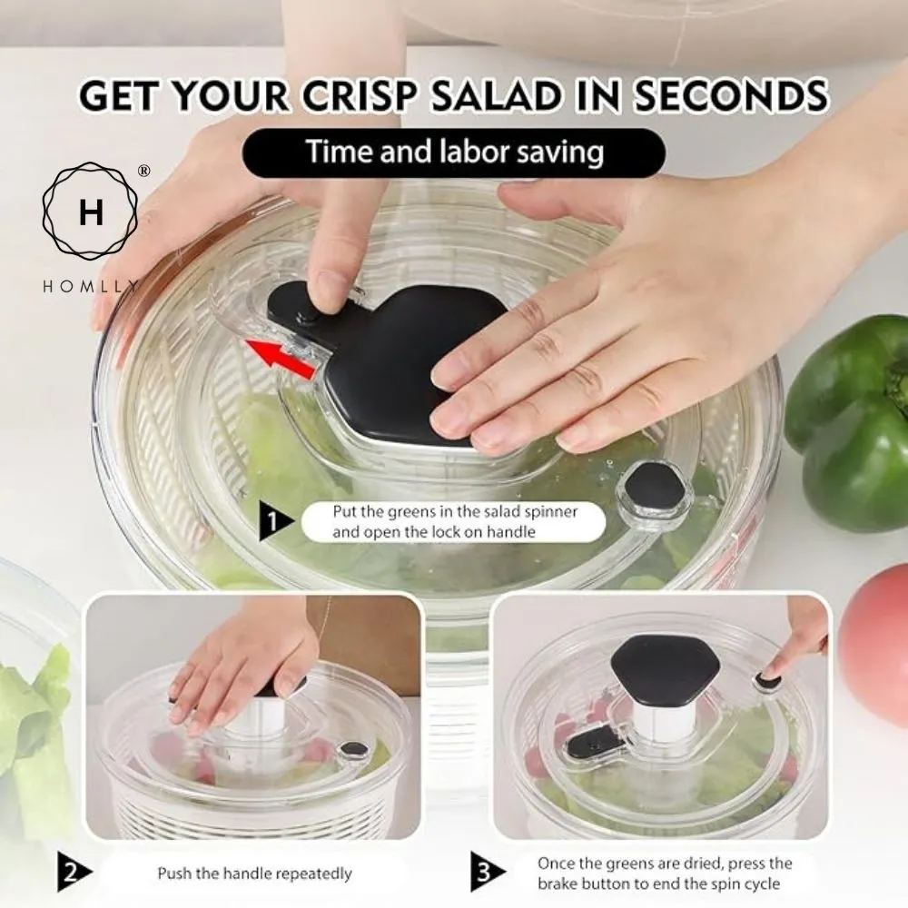 Homlly Press Pump 3 in 1 Multi-Use Vegetable Fruit Salad Spinner Dryer Serve Bowl