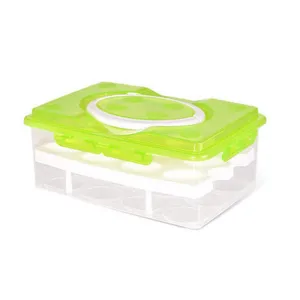 HOTUMN Egg Container 2 Tiers Eggs Holder with Handle Holds 24 Eggs for Refrigerator Freezer Storage (Green)