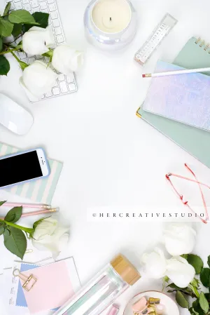 Iridescent Desk Accessories Flatlay