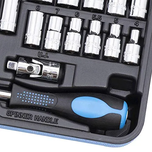 Jet 28-Piece 1/4-inch Drive Metric, 6 Point, Ratchet Wrench Chrome Socket Set, 600116
