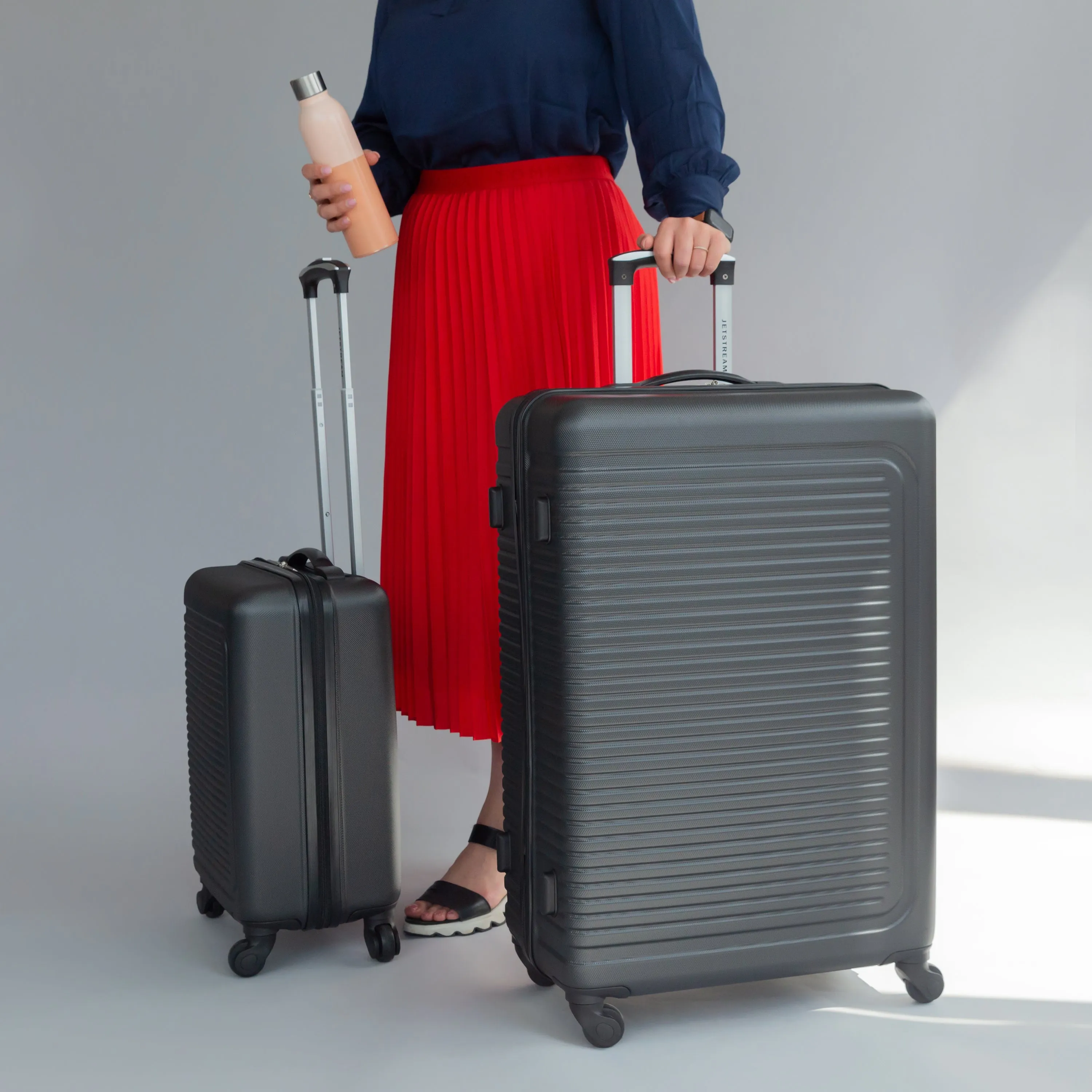 JETSTREAM 5pc Hardside Rolling Spinner Upright Set, 20" 28" Luggage Duo, 3pc Packing Cubes, Charcoal