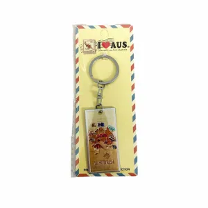 Key Ring Foil Rectangle Australia Map Cream
