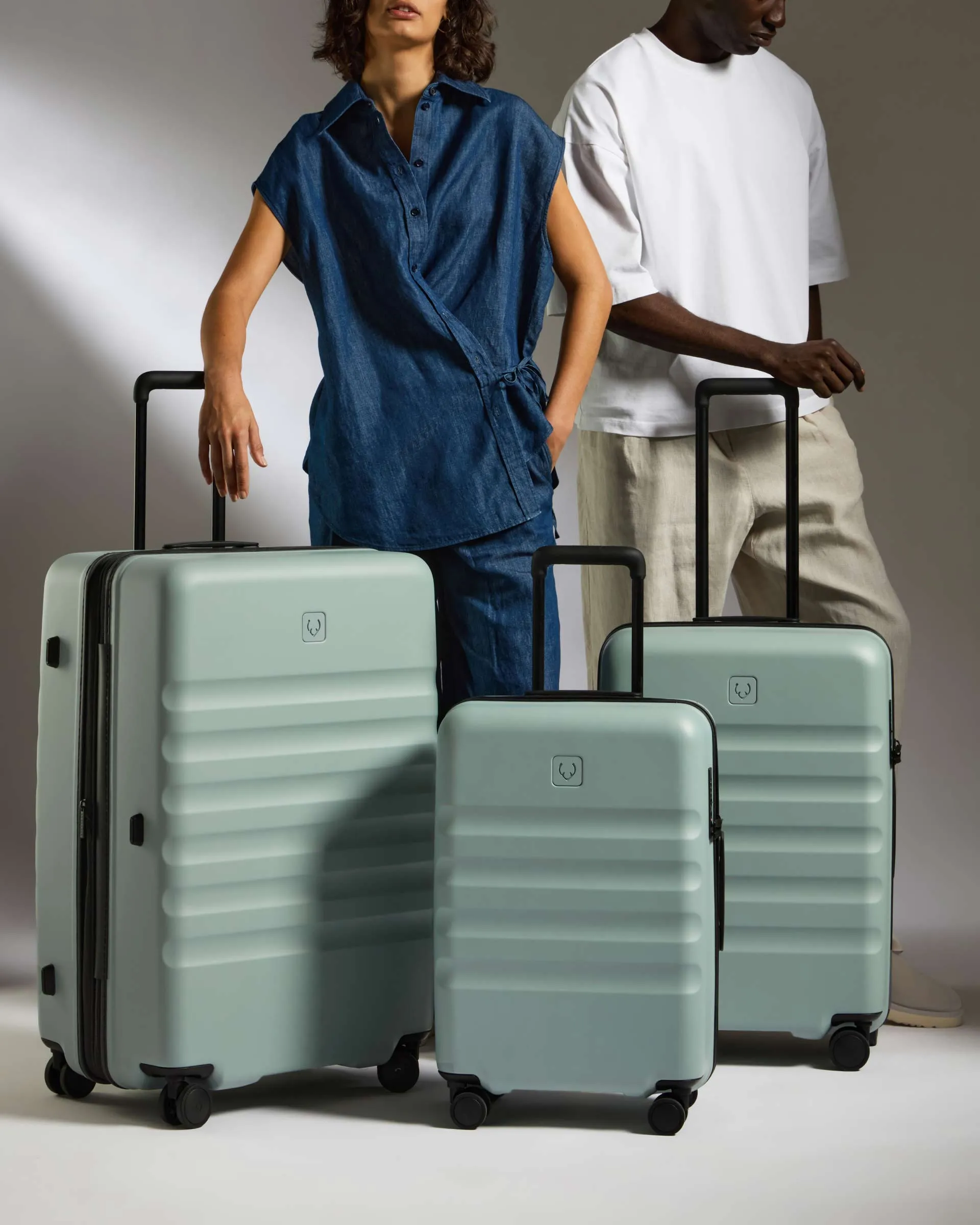 Large Carry-on Luggage Set in Mist Blue - Icon Stripe