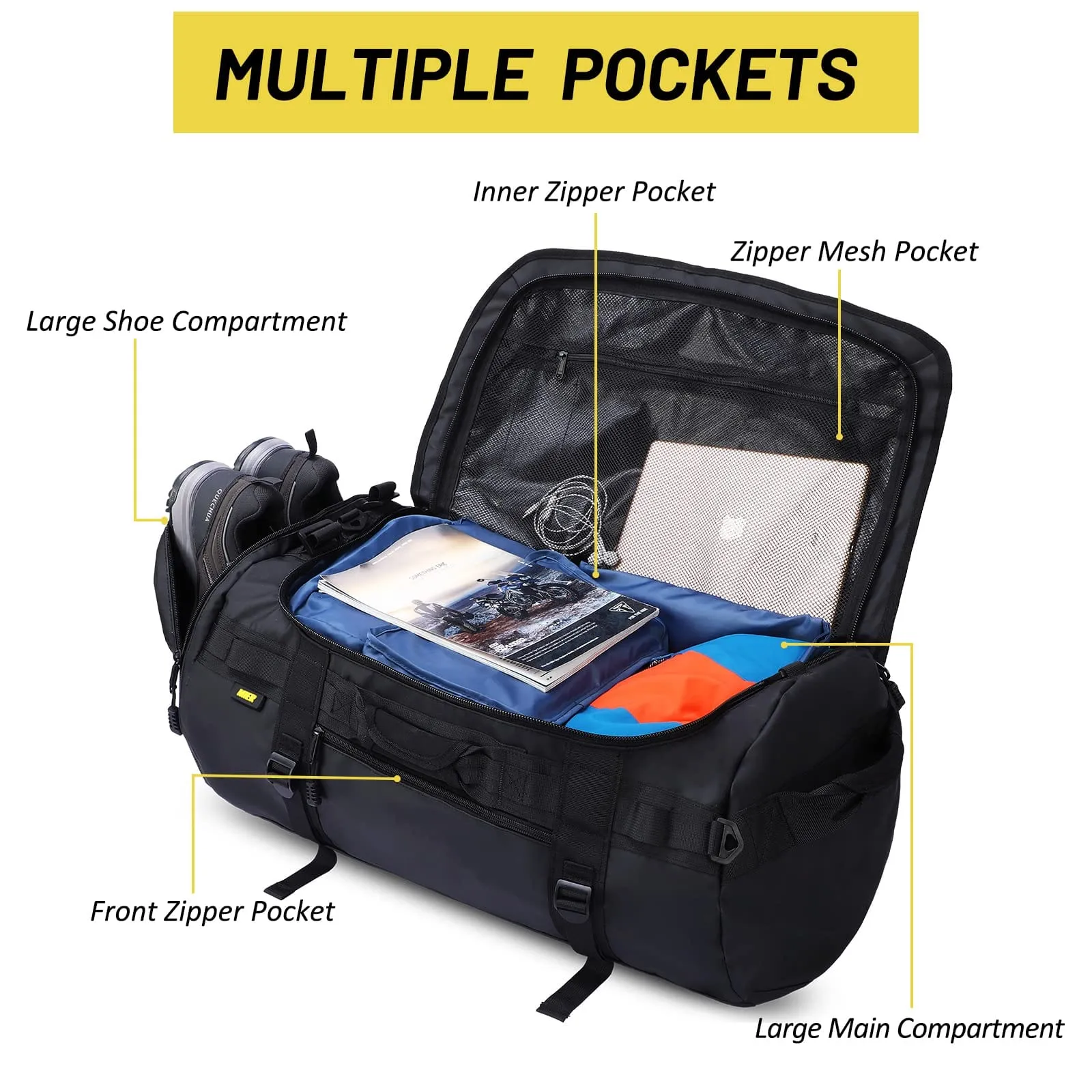 Large Duffel Backpack Sports Gym Bag with Shoe Compartment
