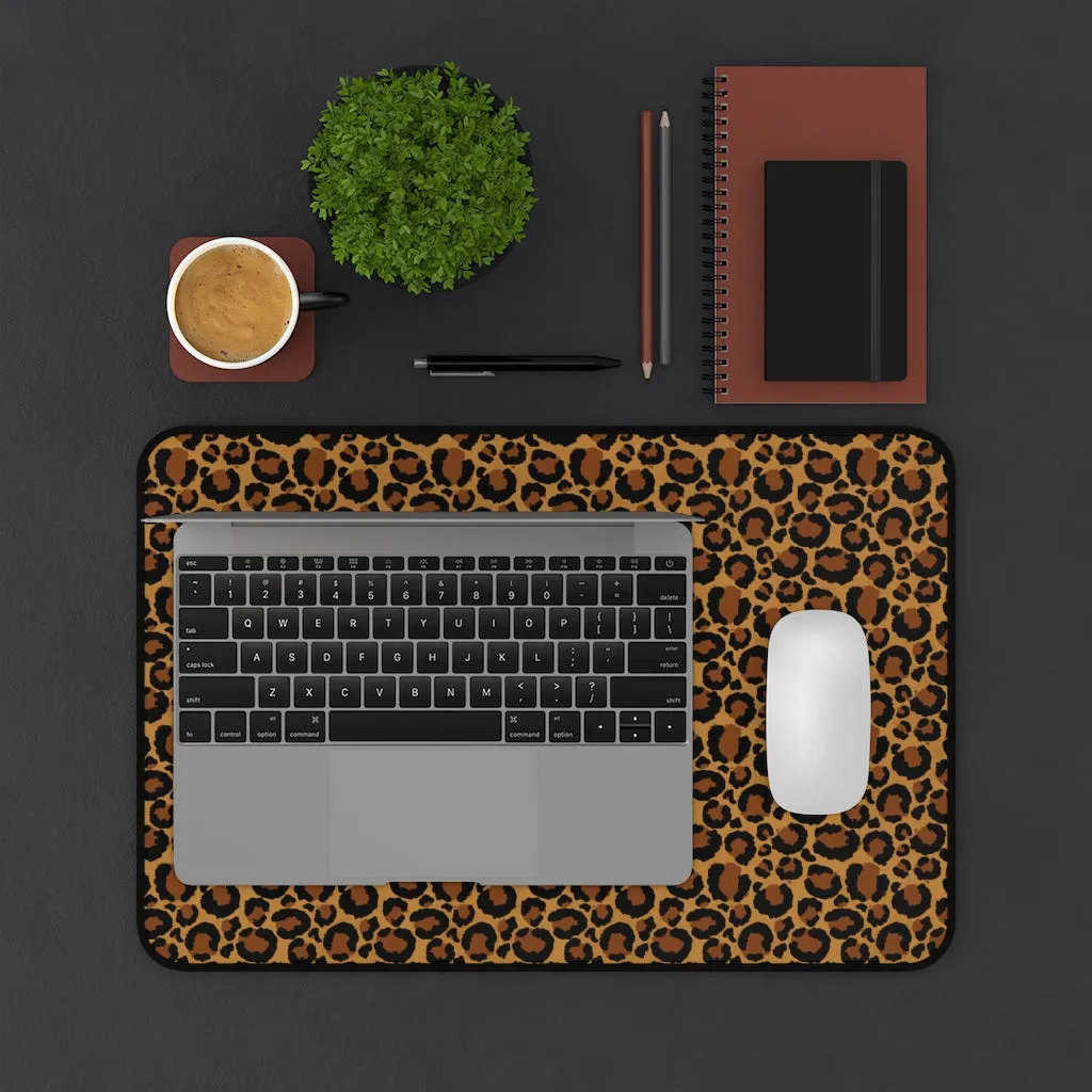 Leopard Animal Print Desk Mat Large Enough For a Laptop or Keyboard and Mouse