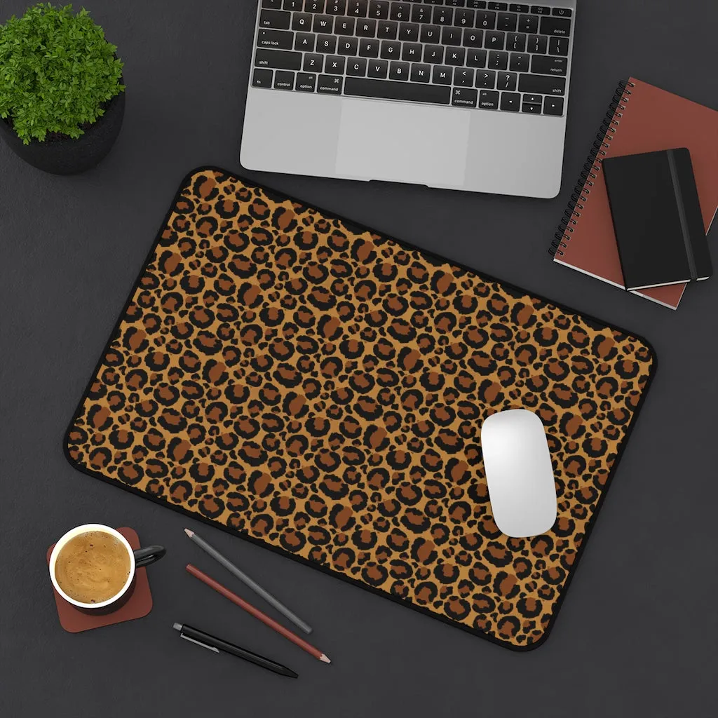 Leopard Animal Print Desk Mat Large Enough For a Laptop or Keyboard and Mouse