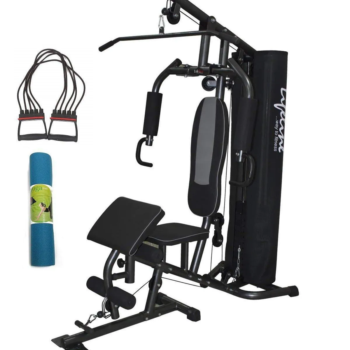 Lifeline Home Gym Setup Deluxe 005 For Workout At Home Bundles With Chest Expander and Yoga Mat || Available on EMI